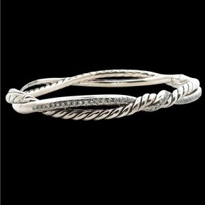 David Yurman Diamond Elegant Silver Twisted Bangle Bracelet